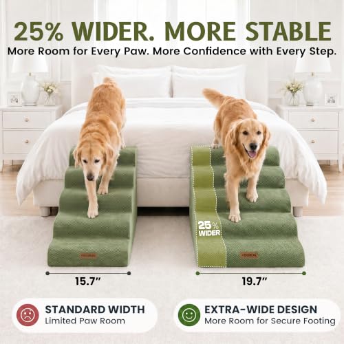 Extra Wide Dog Stairs for Large Dogs (Sage Green / Stairs- 25"H)