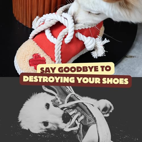 2 Pack No Stuffing Squeaky Dog Toys for Small (Shoes Rope)