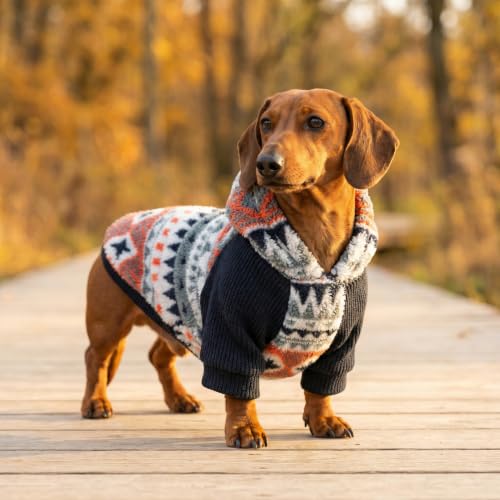 Geometric Stripe Fleece Dog Hoodie (Medium / Blue-Grey)