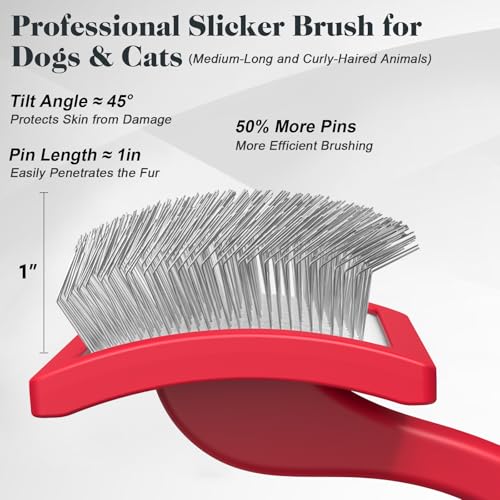 2PCS Slicker Brush for Dogs & Pet Comb (Red / Large)