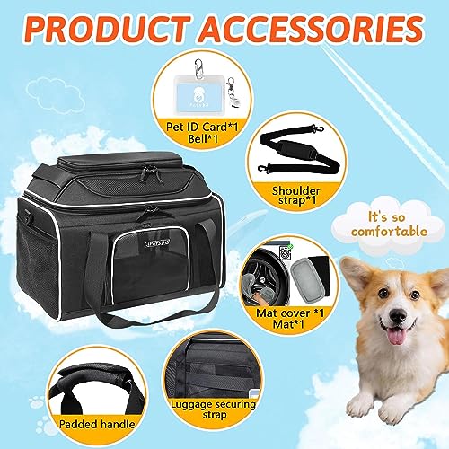 Top Expandable Small Pet Carrier 17"x11"x9.5" Airline Approved (17.0"L x 11.0"W x 9.5"H / Black)