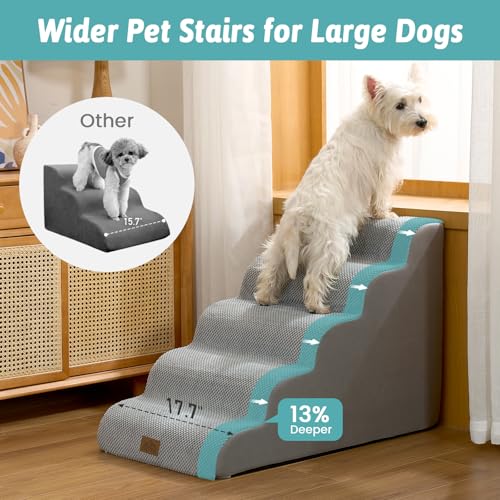 Wide Dog Stair for Small Dog 22.6" H (Grey / Wide:17.7"x33"x22.6")