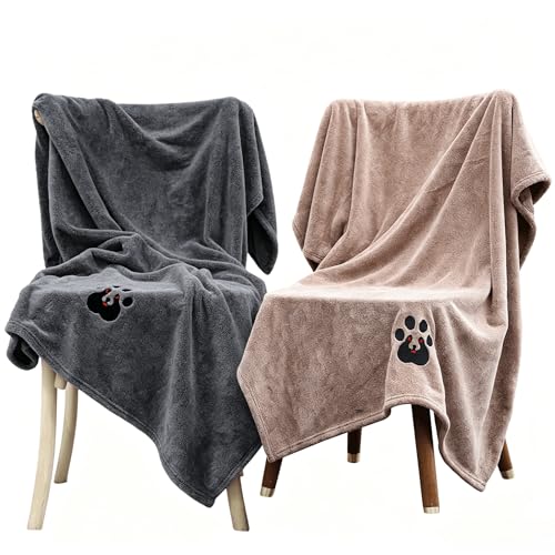 Extra Large Dog Towels for Drying Dogs 2 Pack (Black and Brown / XL-55" * 36")