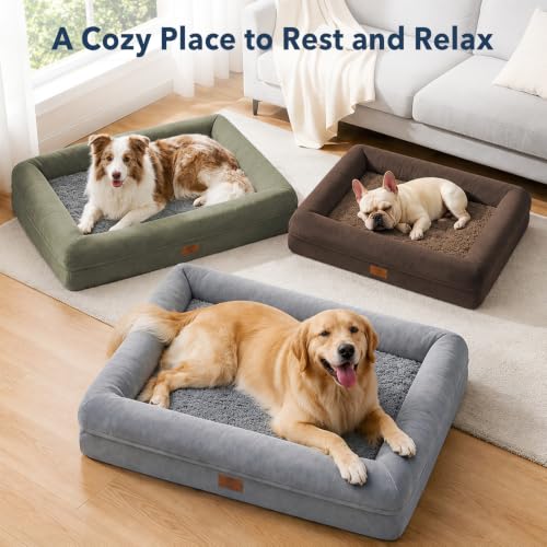 Orthopedic Dog Bed Waterproof Pet Sofa for Large Sized Dogs (Olive Green / 36.0"L x 27.0"W x 7"Th)