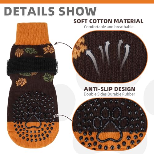 Fall Anti Slip Dog Socks for Hot (Autumn Leaf Brown / Small/Medium (4 Pack))