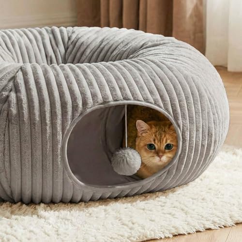 Cat Tunnel Bed for Indoor Cats (Grey / Medium)