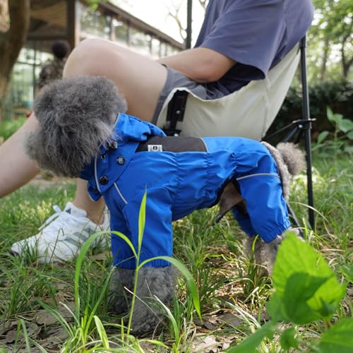 Waterproof Dog Raincoat with Removable Hood (Blue / L (Back 16.5"))