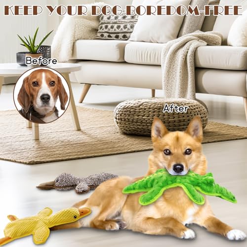 No Stuffing Dog Squeak Toys (Yellow&Coffee&Green)