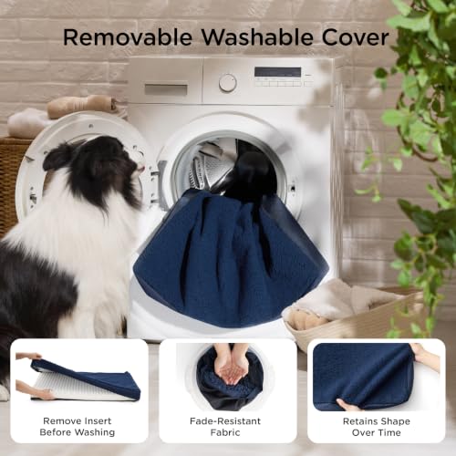Washable Dog Beds Large Sized Dog with Comfy Sherpa (36"L x 27"W x 3"Th / Ash Navy)