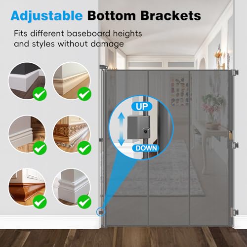 Reinforced 72" Extra Tall Baby Gate for Doorway (Gray / 72" Tall x 55" Wide（ With Reinforced Bar ）)