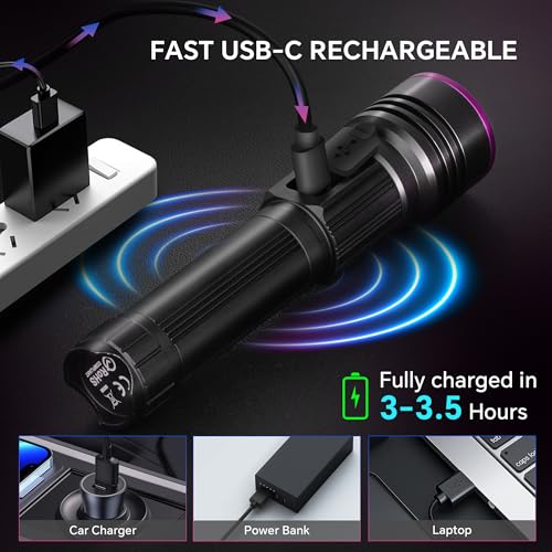 365nm UV Light Flashlight Rechargeable Black Light for Pet Urine Detection (1PACK)