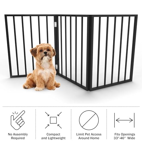 Pet Gate - 3-Panel Indoor Foldable Dog Fence for Stairs, Hallways, or Doorways - 54x24-Inch Wood Freestanding Dog Gates by PETMAKER (Black) (Black / 3 Panel)