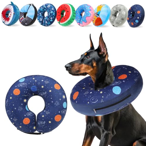 Soft Dog Cone Alternative After Surgery for Large Medium Dogs (Navy Blue Planet / XL(Neck 18"-21"))