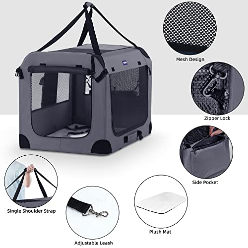 Collapsible Dog Crate (Gray / 40.0"L x 27.0"W x 27.0"H)