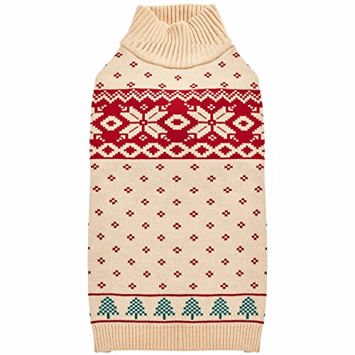Christmas Tree and Snowflake Dog Sweater in Light Beige (14 inch (Pack of 1) / Tree - Light Beige)