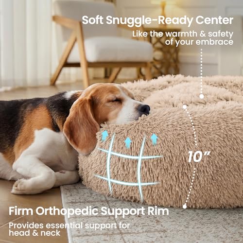 Calming Dog Beds Extra Large Sized Dog (Camel / 45.0"L x 45.0"W x 10.0"Th)