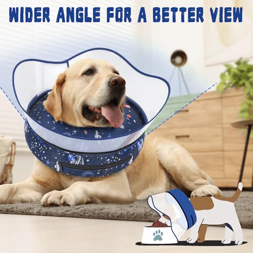 Elevated Inflatable Dog Cone Collar to Stop Licking (Navy / L(Neck 12"-16"))