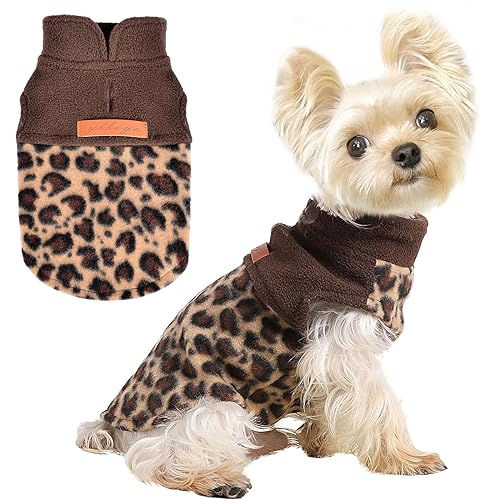 Leopard Vest Dog Sweater Fleece Dog Clothes for Small Dogs Boy Girl Warm Pullover Fleece Doggie Sweaters Winter Small Dogs Sweater Coat (Leopard / X-Small (Chest 13in ))