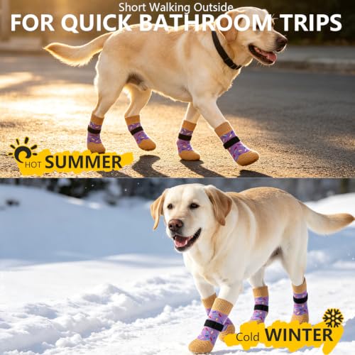 Anti Slip Dog Socks for Prevent Licking Paws & Hardwood Floor (Purple / Large(6 Pack))