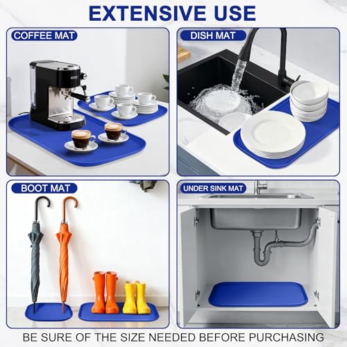 Waterproof Silicone Pet Food Mat with Raised Edge for Dog & Cat (Navy Blue / 12"L x 12"W)