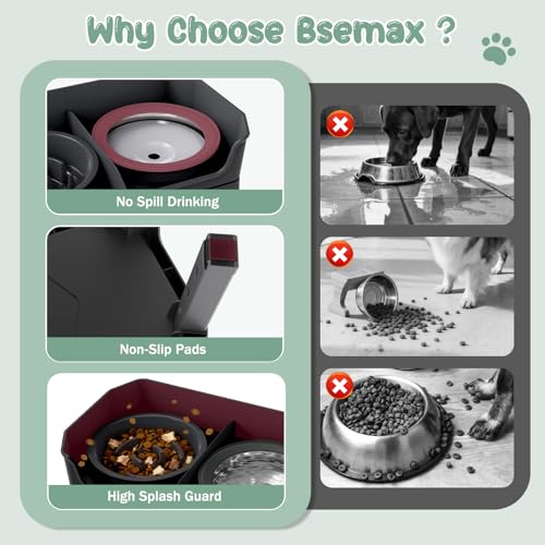 4 in 1 Adjustable Elevated Dog Bowls with 2*Stainless Steel Bowls (Black)