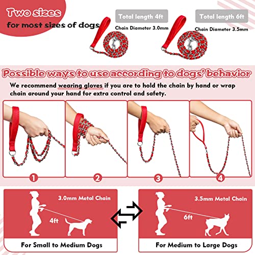 Metal Chain Dog Leash Chew Proof for Dogs (Red / 6FT 3.5mm (Medium & Large dogs))