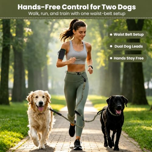Hands Free Double Dog Leash (Olive Green)