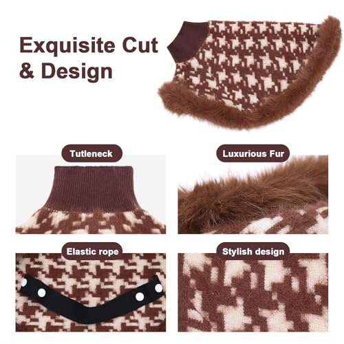 Dog Sweater Cloak (Medium(Back Length 12") / Brown Houndstooth)