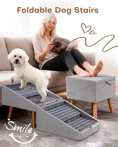 17" H Split Ottoman Dog Ramp for Couch (17.13" H- Light Grey)