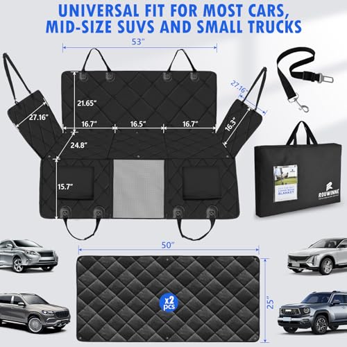 Hard Bottom Dog Car Seat Cover for Back Seat (L - For Cars/ Mid-Size SUV/ Small Truck / Carbon Black)