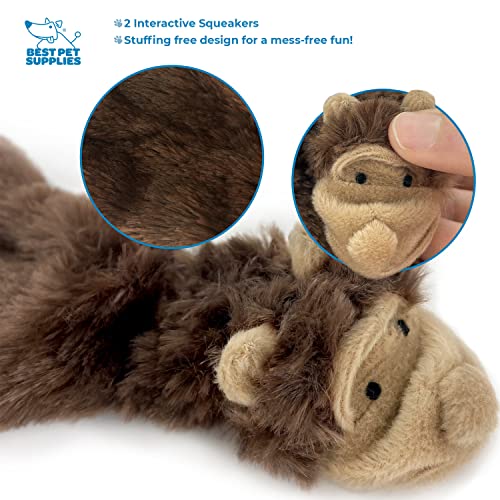 2-in-1 Stuffless Squeaky Dog Toy - Monkey, Small (Dark Brwon/Monkey / Small)