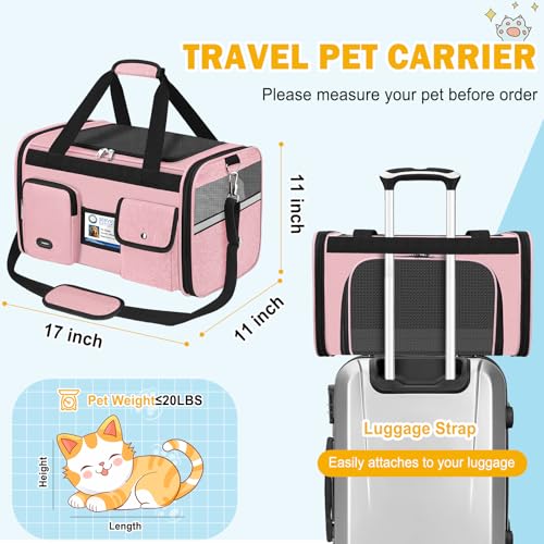 Large Cat Carrier Soft Sided Travel Pet Carrier Airline Approved (Pink)