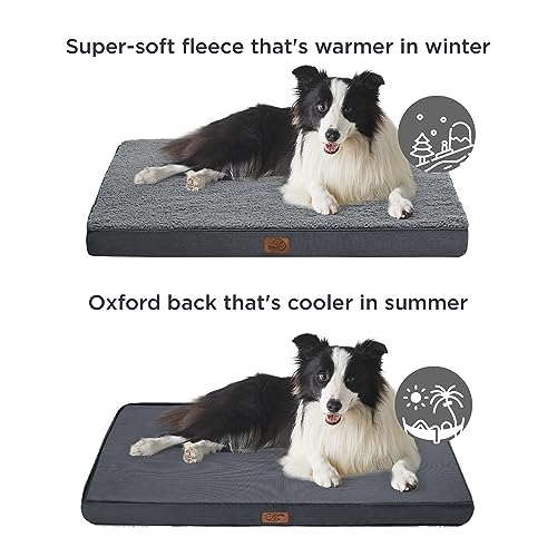 Washable Dog Bed Medium Size Dog with Comfy Sherpa (30"L x 20"W x 3"Th / Dark Grey)