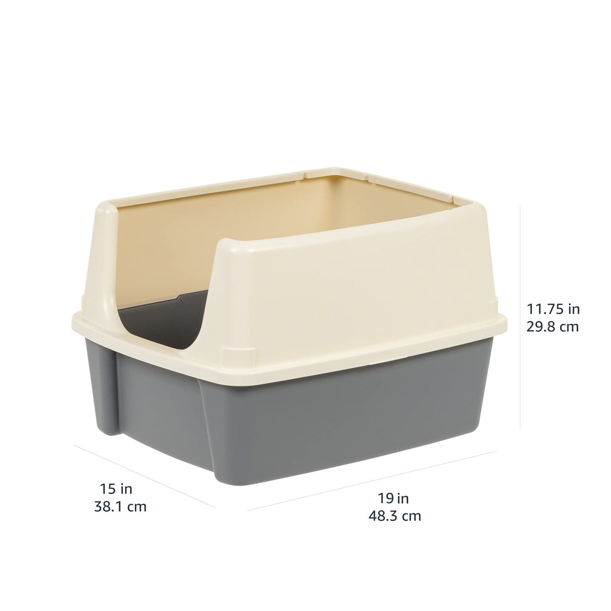 Large Cat Litter Box with High Sides (Grey/Beige / Open Top)
