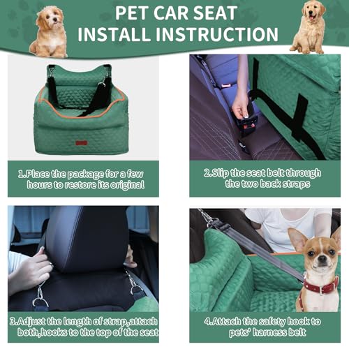 Dog Car Seat for Small Dogs Up to 25 lbs with 6 (Green)