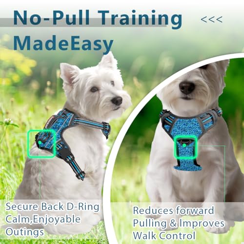 Dog Harness No Pull with ID Tag Pocket (Small(Chest:19.5-26”) / Blue/Black)