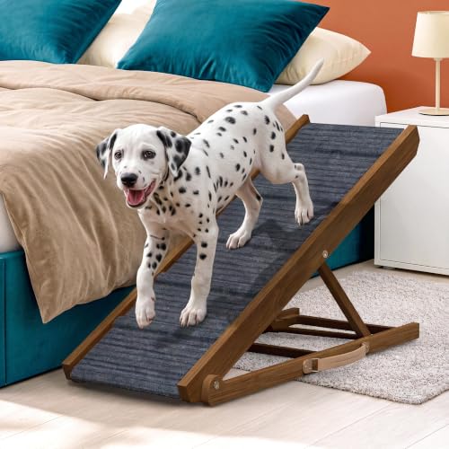Adjustable Dog Ramp for Bed (Brown / 39" Long x 13.4" Walking Space)