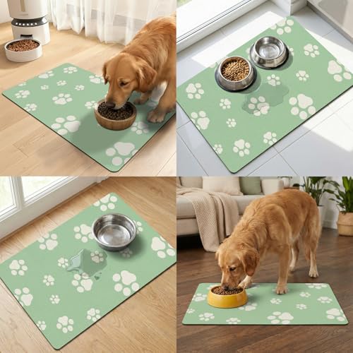 Pet Feeding Mat Dog Cat Food Mat Absorbent No Stains Quick Dry Rubber Bottom Anti (Green-JY / 12"×20")