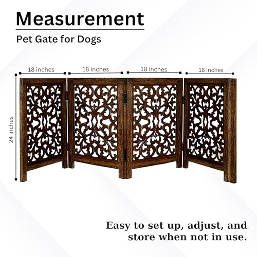 Freestanding Wood Pet Gate (Burnt / 72"x24" Leaf 4 Panels)