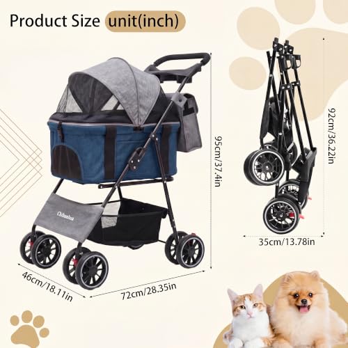 2-in-1 Foldable Pet Stroller 4-Wheel for Small Dogs,Light Gray+Kale Green (Light Gray+Kale Green)