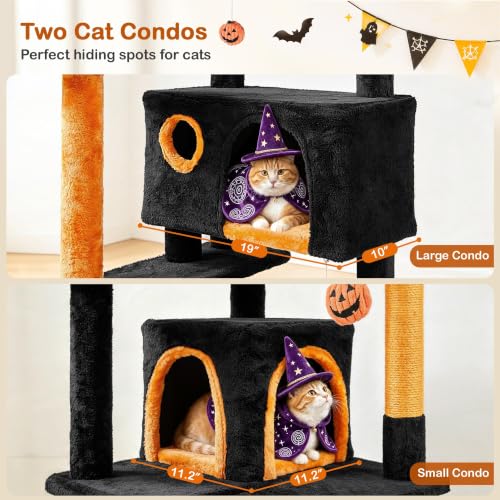 54in Gothic Cat Tree (Black/Pumpkin Orange / 54in)