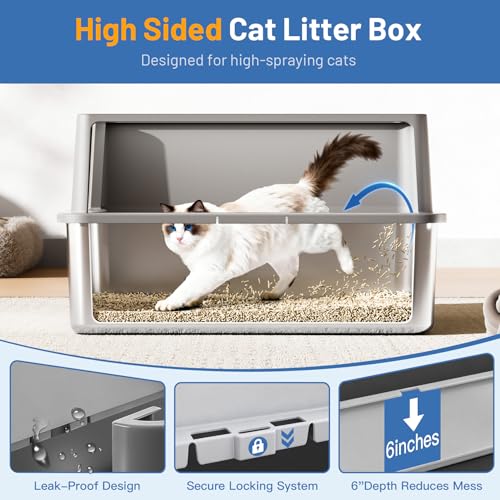 2 Pack XL Stainless Steel Cat Litter Box with Lid and High Sides (X-Large)