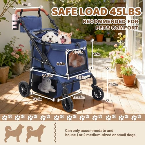 All Terrain Pet Stroller for 2 Small Dogs (Blue)