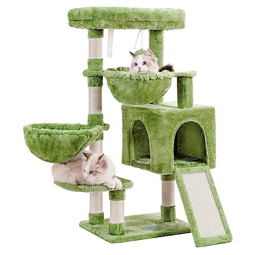 Cat Tree Tower with Large Bed (35.4 inch / Green)