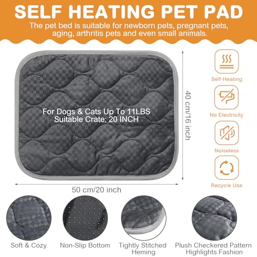 4 Pack Self Warming Cat Mat Self Heating Cat Pad Warm Thermal Pet Bed Washable Dog Crate Pad Body Heat Dog Bed Mat Blanket Non Slip Bottom for Outdoor Indoor Pets (16 x 20 Inch / Grey)