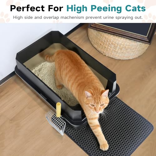 TENTIZON Stainless Steel Cat Litter Box with Lid (Black)