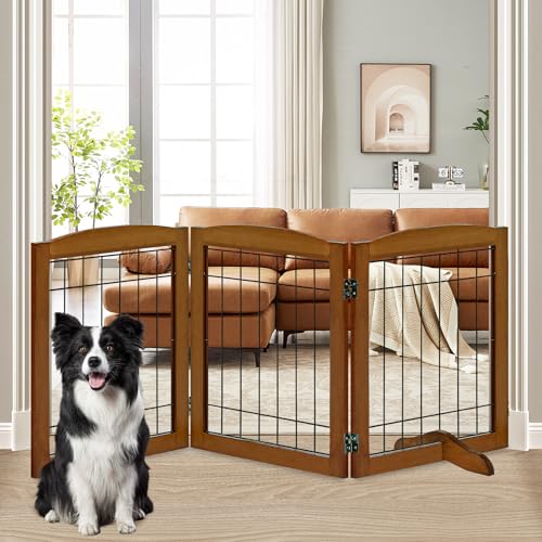 3 Panel Freestanding Adjustable Wooden Dog Gate (30"Height-3 Panel / Oak Cherry)