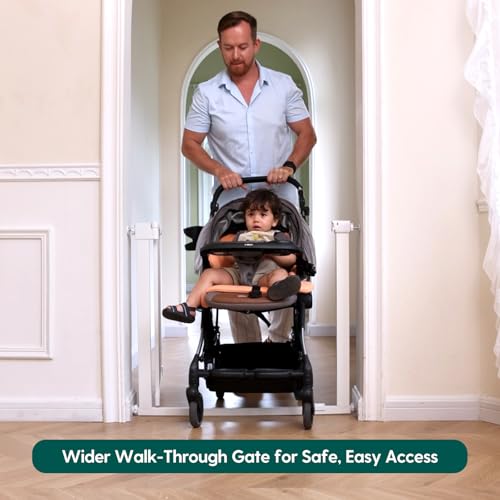 Baby Gate for Stairs No Drilling (White / 36-41"W, 30"H)