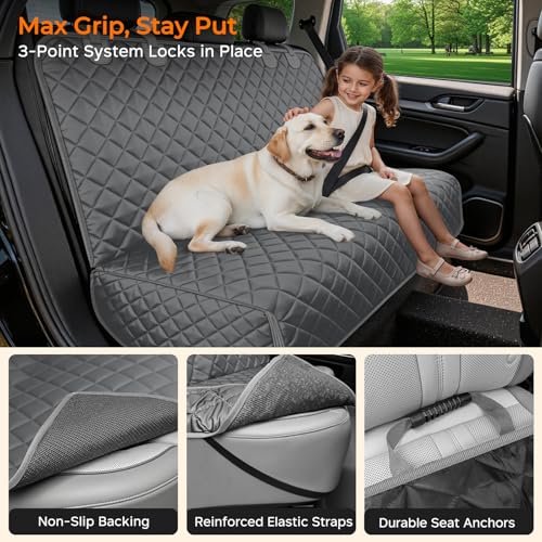Dog Car Seat Cover for Back Seat (Gray / Large (54" W x 51" L))