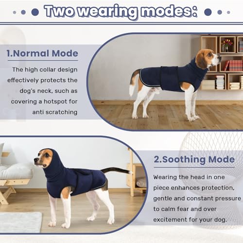 Dog Anxiety Vest with Hoodie (Large / Navy Blue)